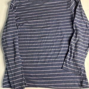 Old Navy Men's Navy and White Striped Long Sleeve Tee